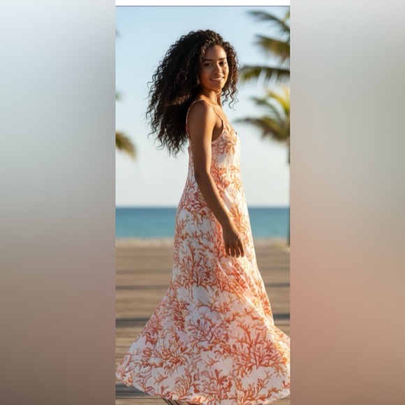 cooper & ella Dresses & Skirts - Cooper & EllaOrange and White seascape  Coral Maxi Dress size 14